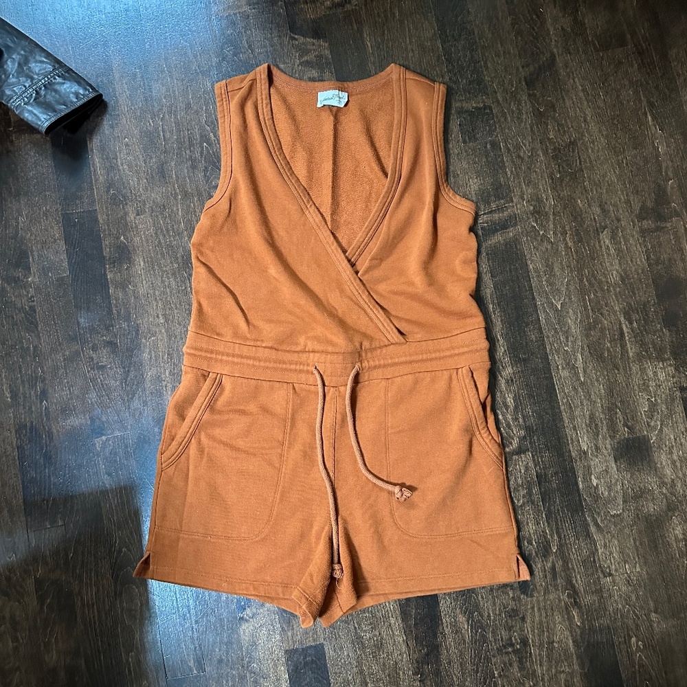 Universal Thread Surplice Burnt Orange Cotton Romper, Small